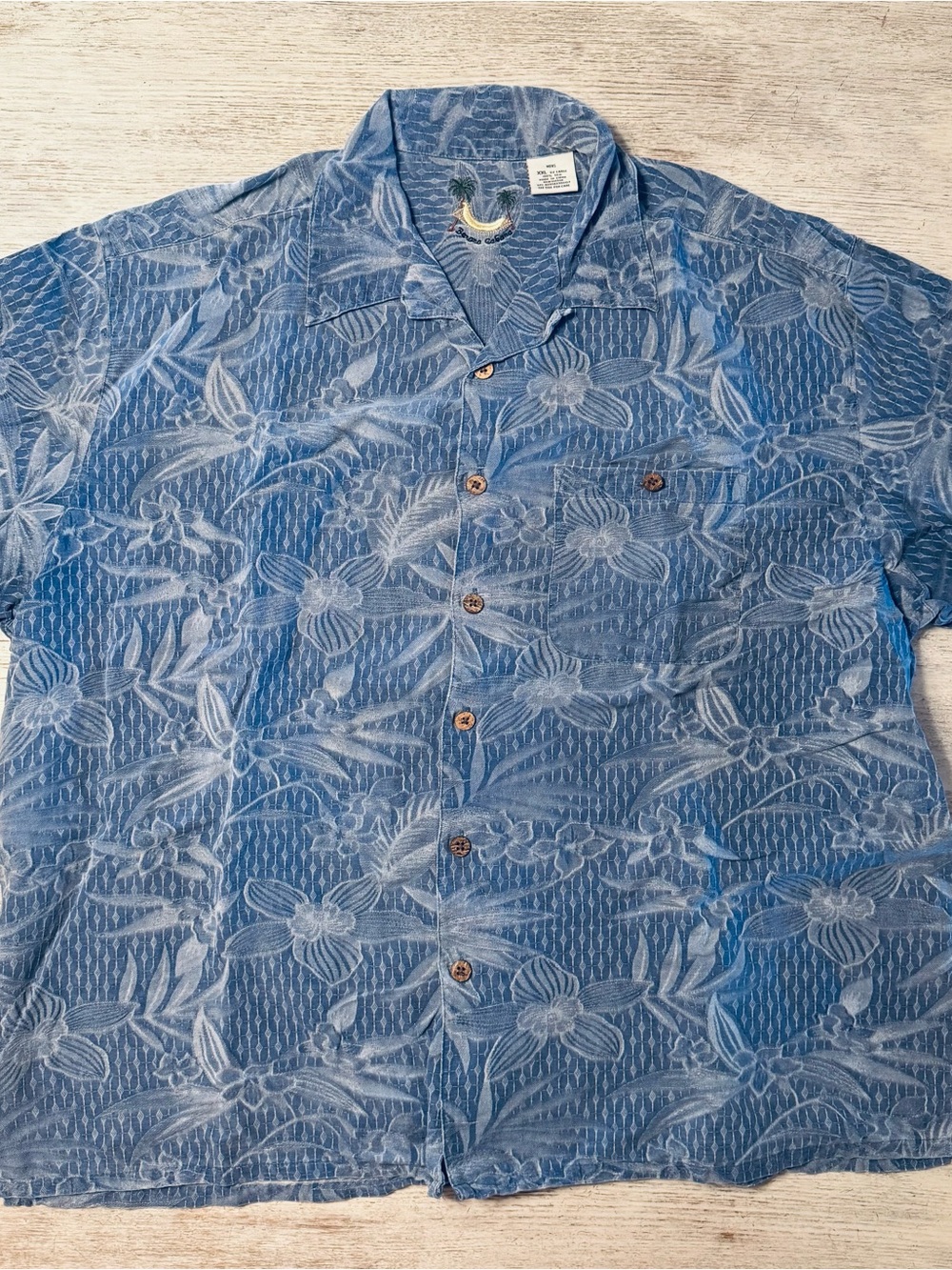Blue Floral 100% Silk Bahama Cabana Short-Sleeve Men's Shirt Size XXL